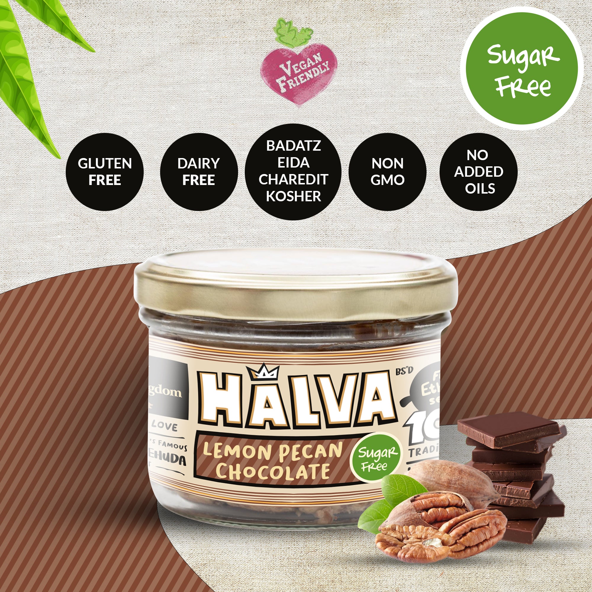 Sugar Free Lemon Pecan Chocolate Halva Jar